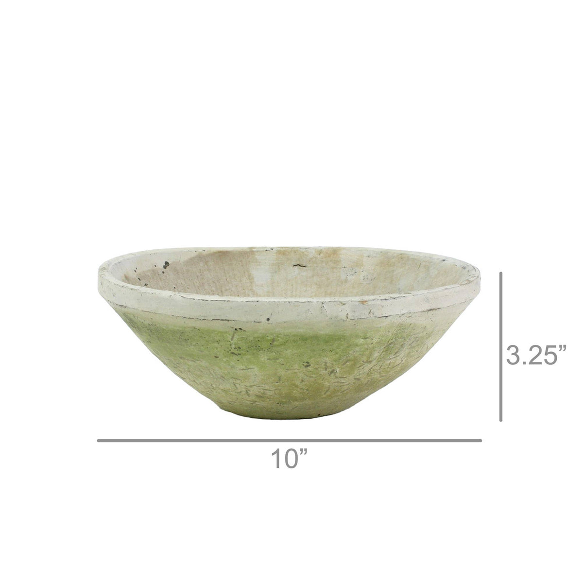Rustic terracotta bowl with dimensions on a white background